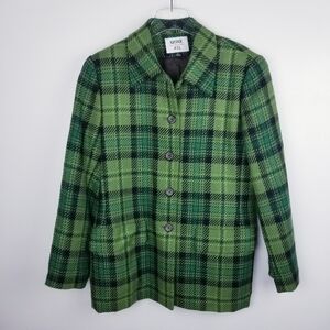 Vintage Kasper and Company A.S.L. Green Plaid Wool Blazer
